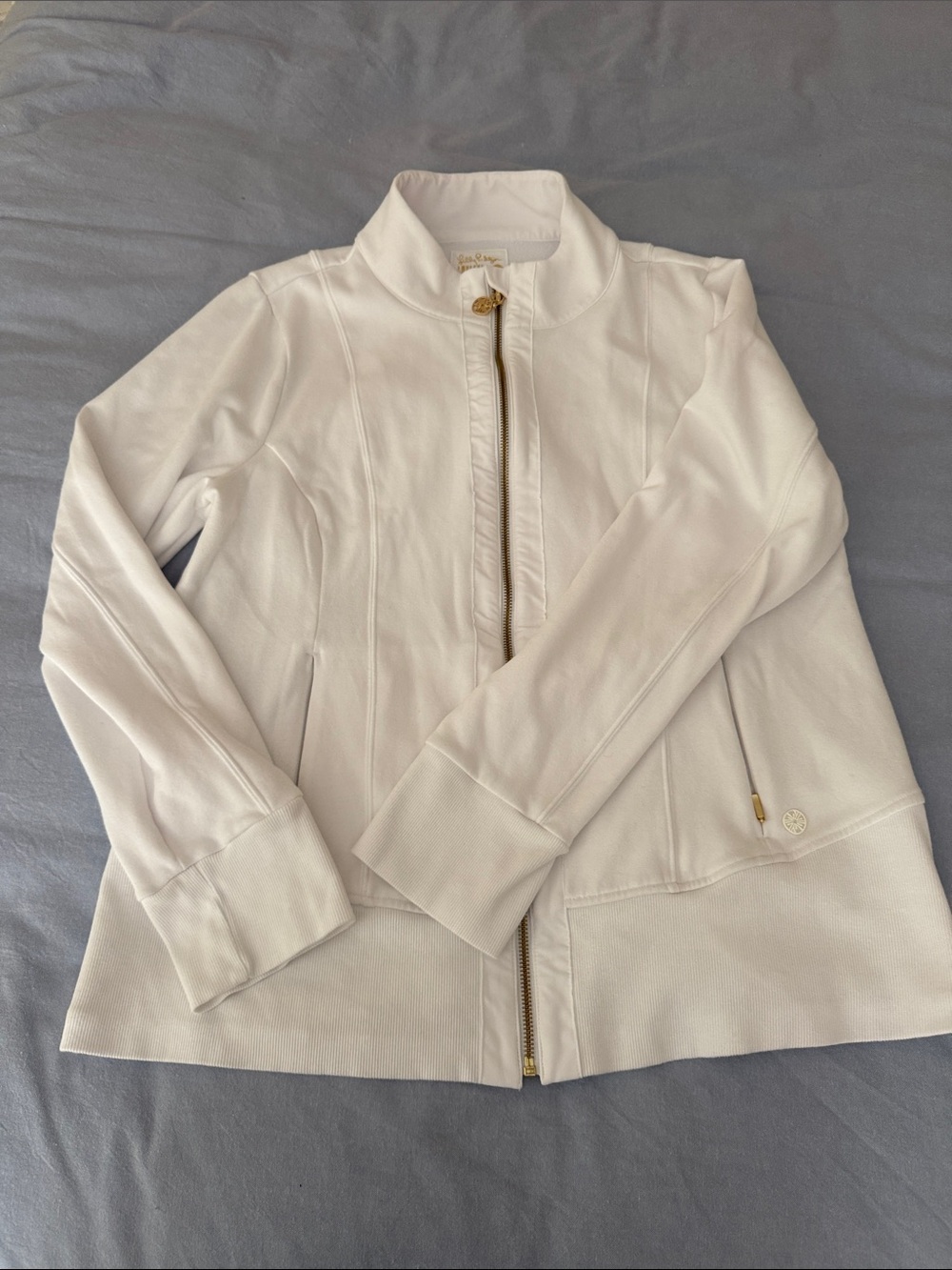 Lilly Pulitzer White Zip Jacket with Gold Accents
